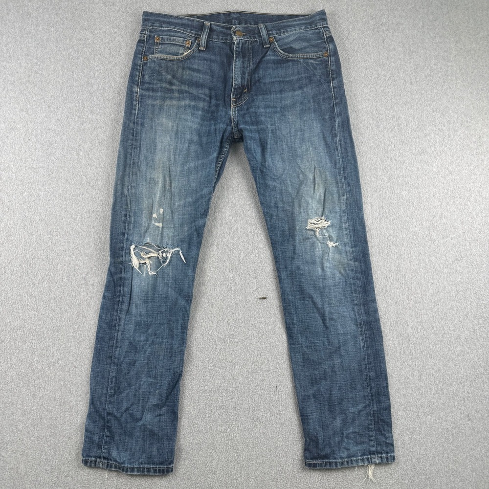 Levi Jeans Mens W31 L30 Blue 513‎ Slim Straight Distressed Denim Pants